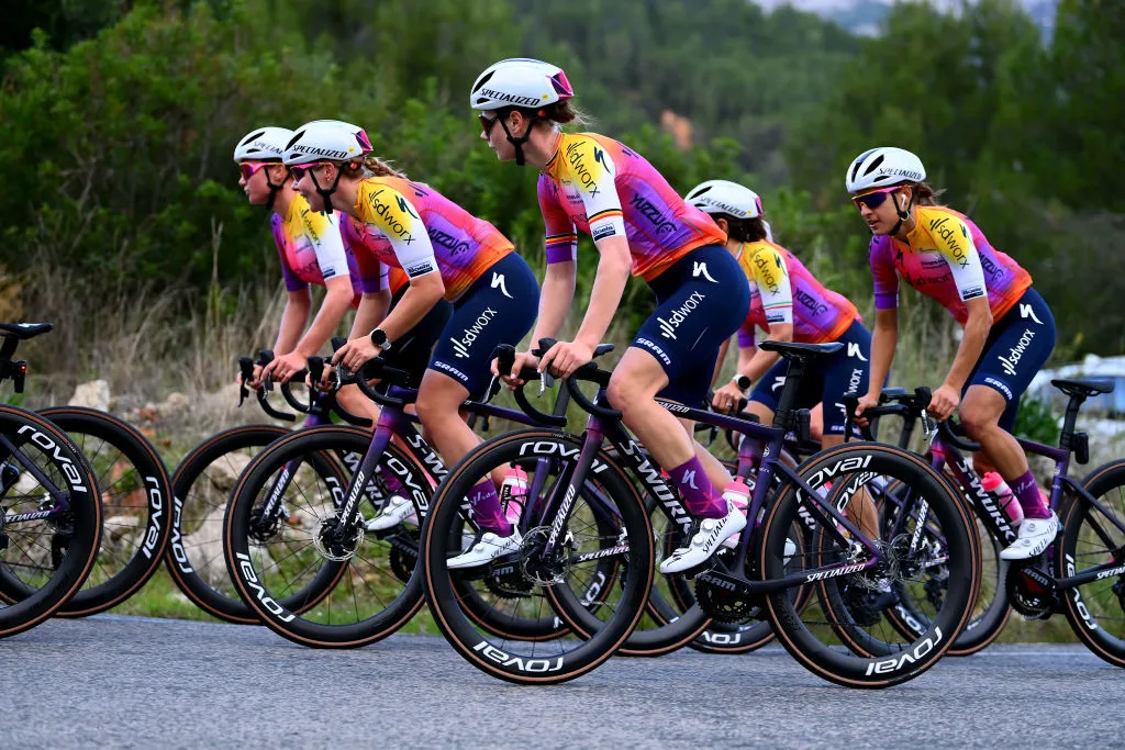 ALTEA, SPAIN - DECEMBER 10: Lotte Kopecky of Belgium (C) with teammates during the Team SD Worx 2023 - Training Camp on December 10, 2022 in Altea, Spain. (Photo by Tim de Waele/Getty Images)