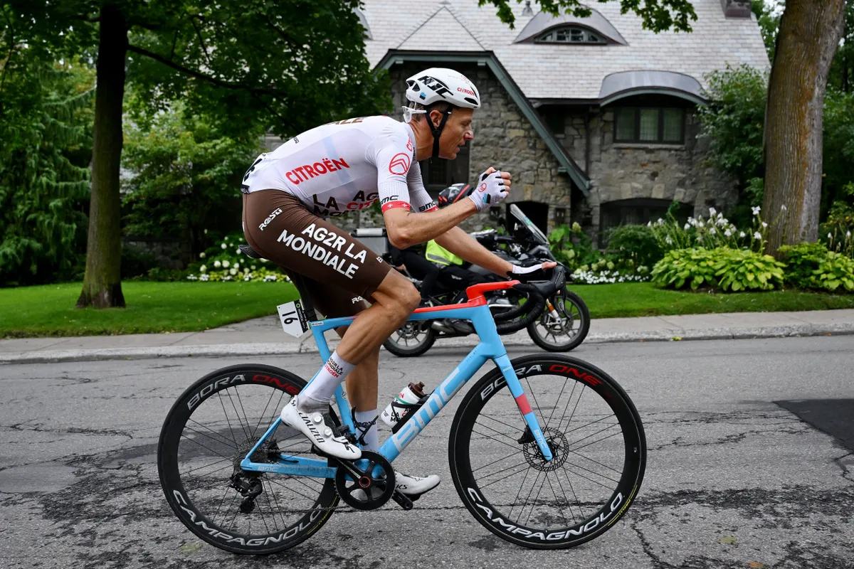 Michael Schär of Switzerland and Ag2R Citroën Team competes during to the 12th Grand Prix Cycliste de Montreal 2023.