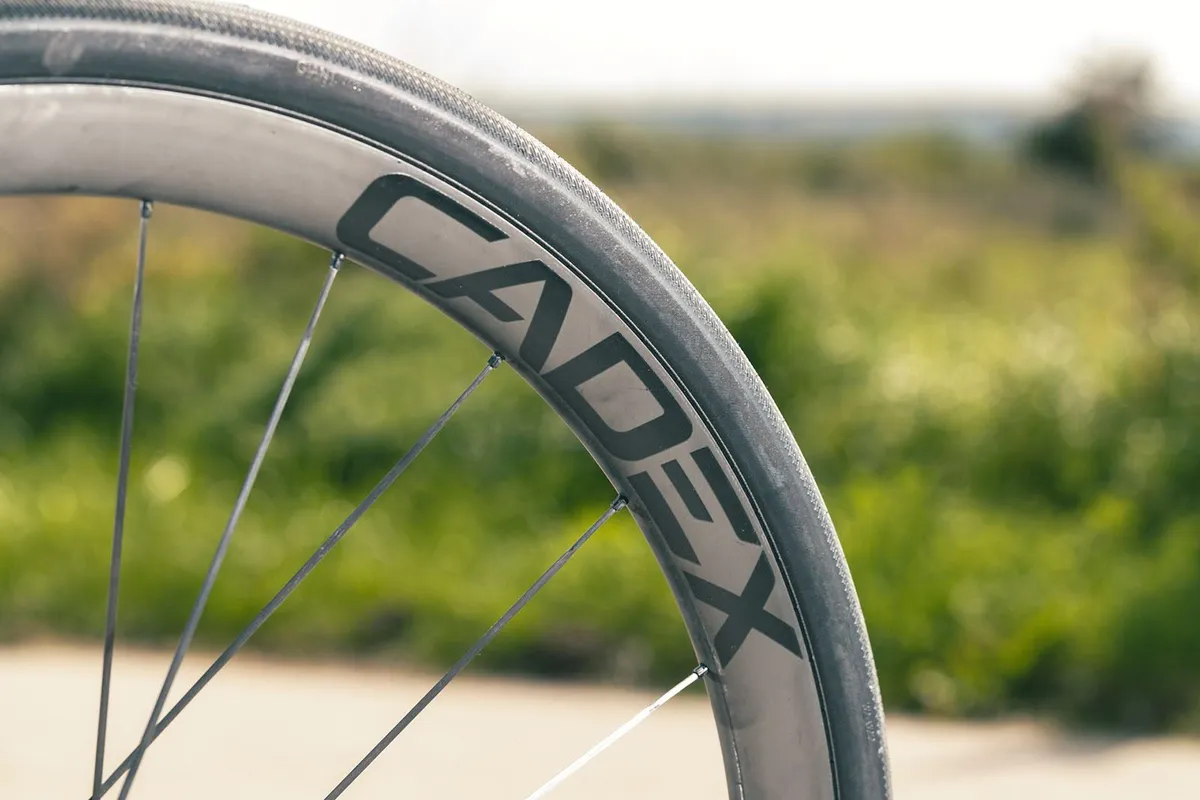 Rim and spokes of Cadex wheel.