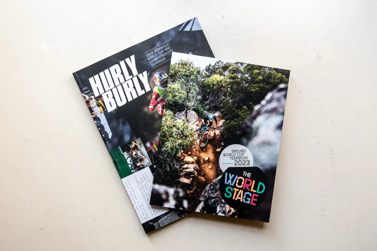 Hurly Burly 2023 and The World Stage 2023 mountain bike downhill and enduro world cup year books.