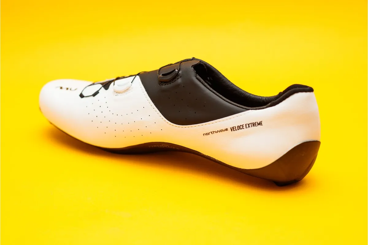 Northwave Veloce Extreme cycling shoes white from rear angle.