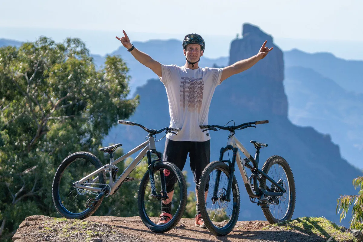 Will Soffe with two canyon mountain bikes