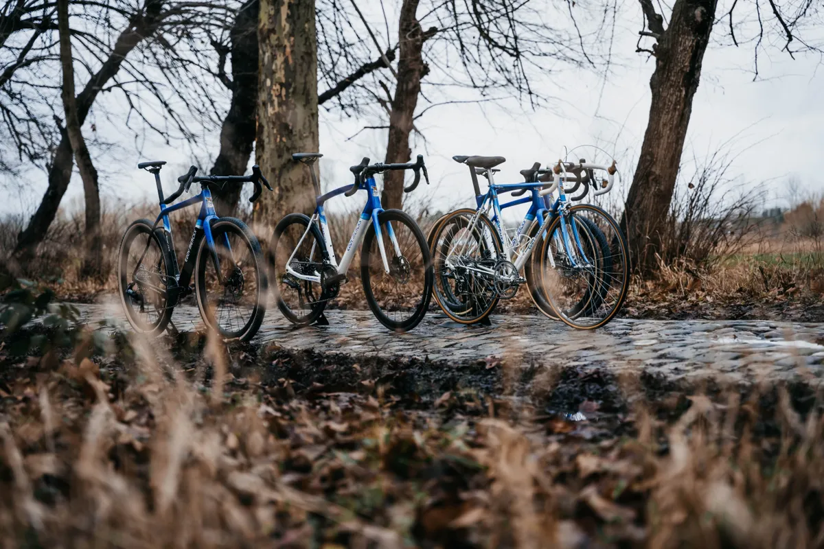 2024 Eddy Merckx bikes line up on cobbles