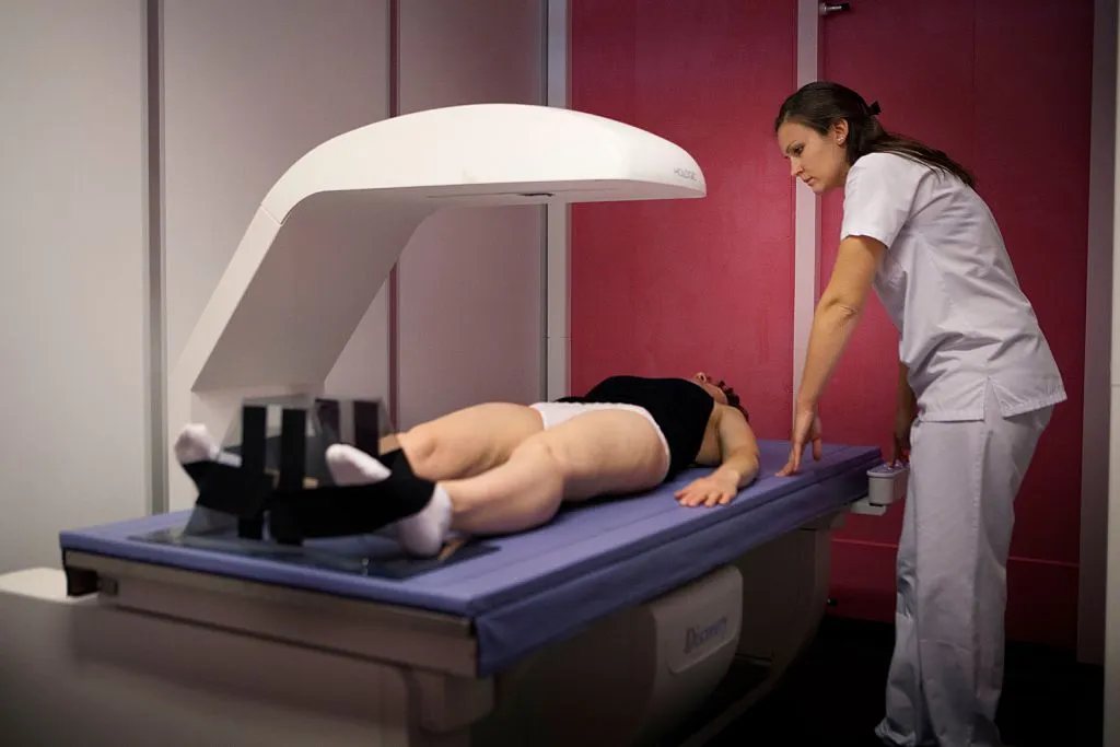 Radiology service in a hospital in Haute-Savoie, France. Bone densitometry examination.