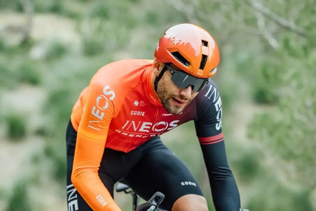 Filippo Ganna riding new Kask aero helmet
