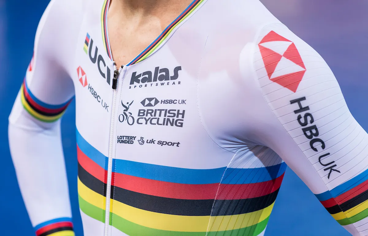 World champion's skinsuit on a British Cycling track rider
