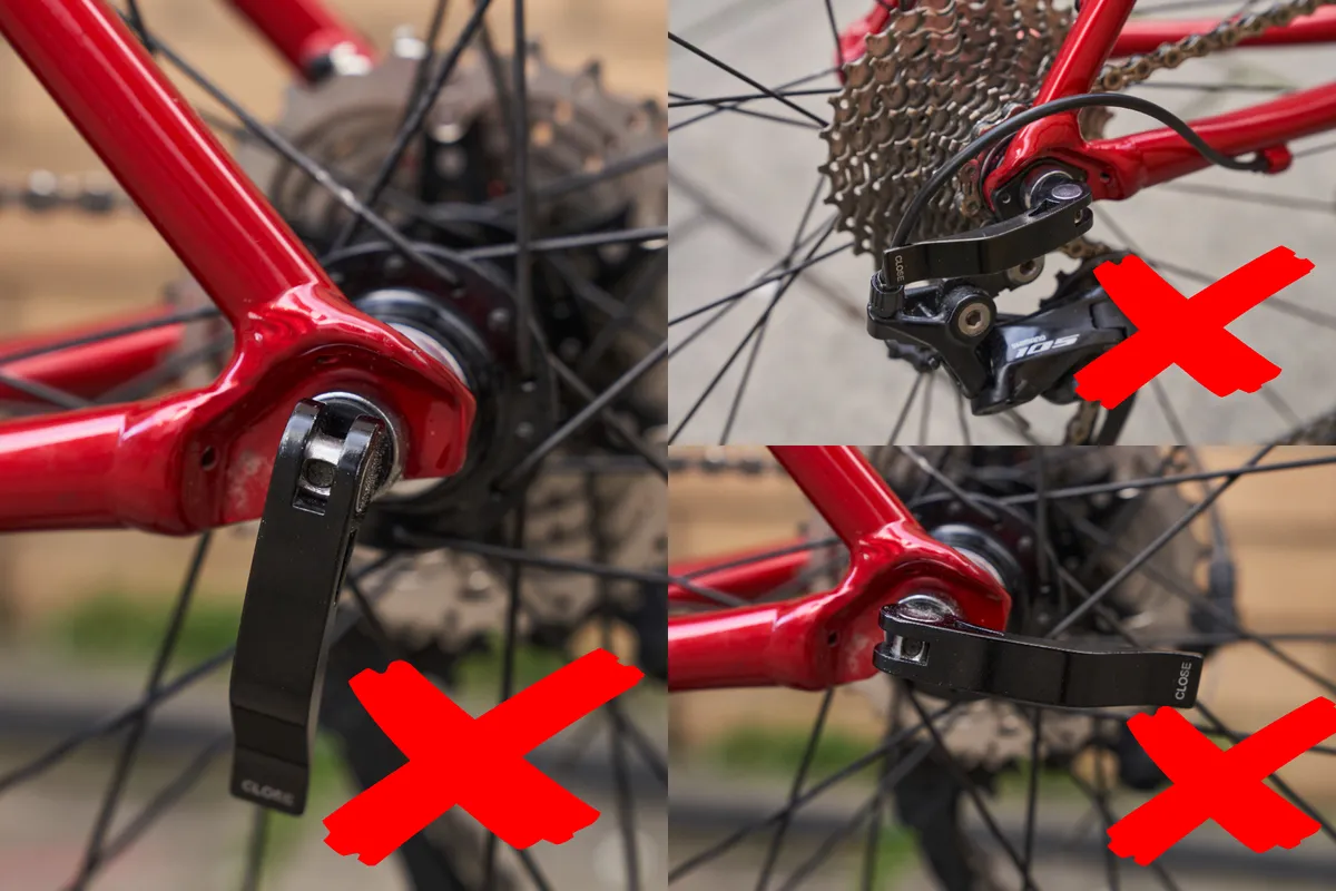 Incorrect rear quick-release lever placement