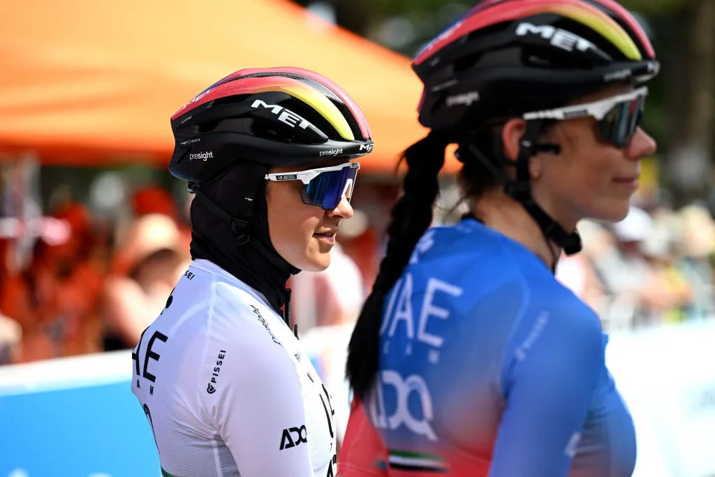 Safia Al Sayegh (left) at the 8th Santos Women's Tour Down Under 2024.