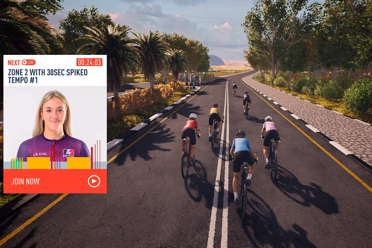 In-game graphic from indoor cycling app MyWhoosh showing virtual coach.