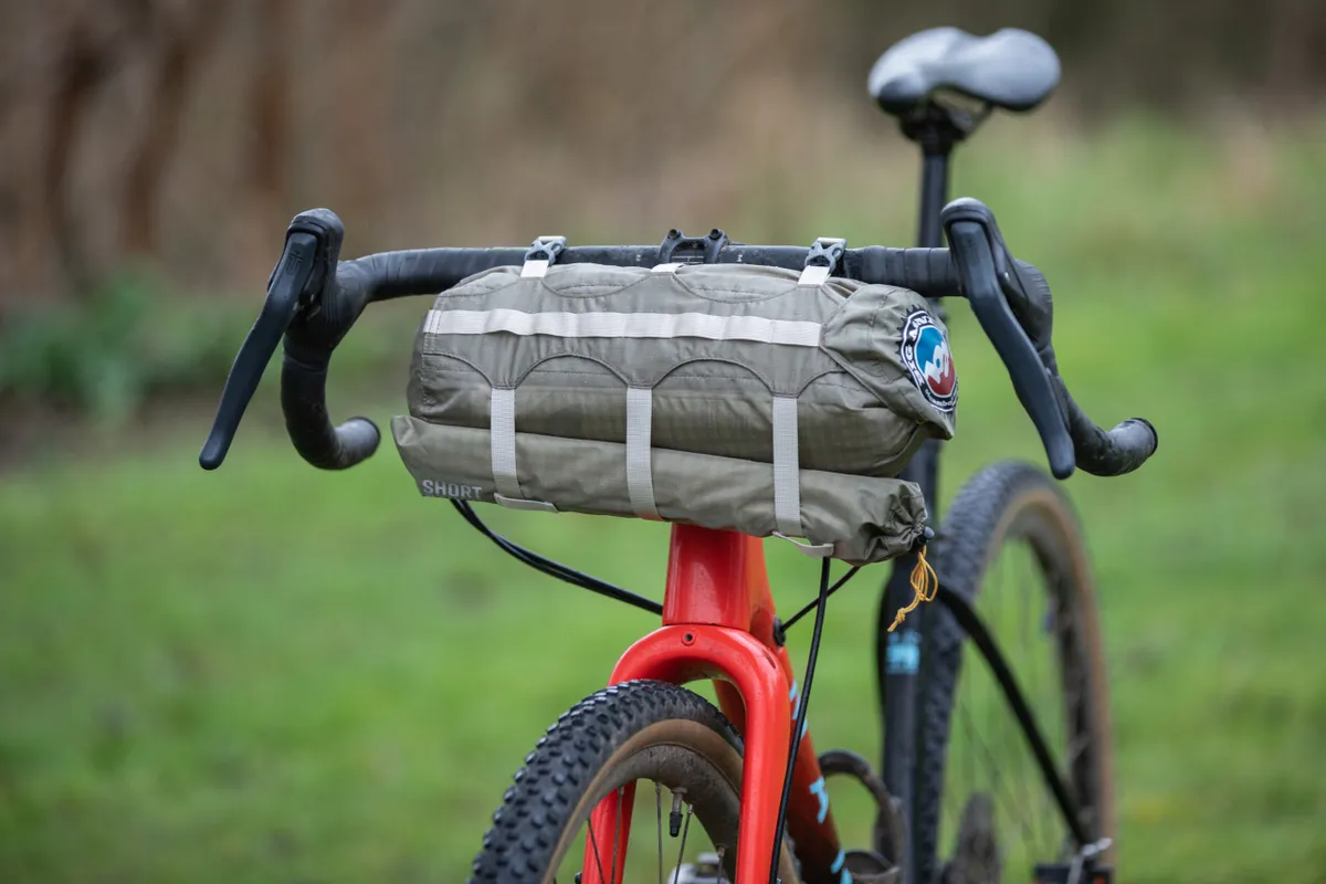 Big Agnes Fly Creek HV UL1 Bikepacking tent attached to handlebars 