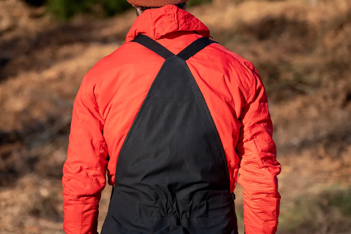 Rear view of the Madison DTE 3-Layer Waterproof Bib Trouser for mountain biking