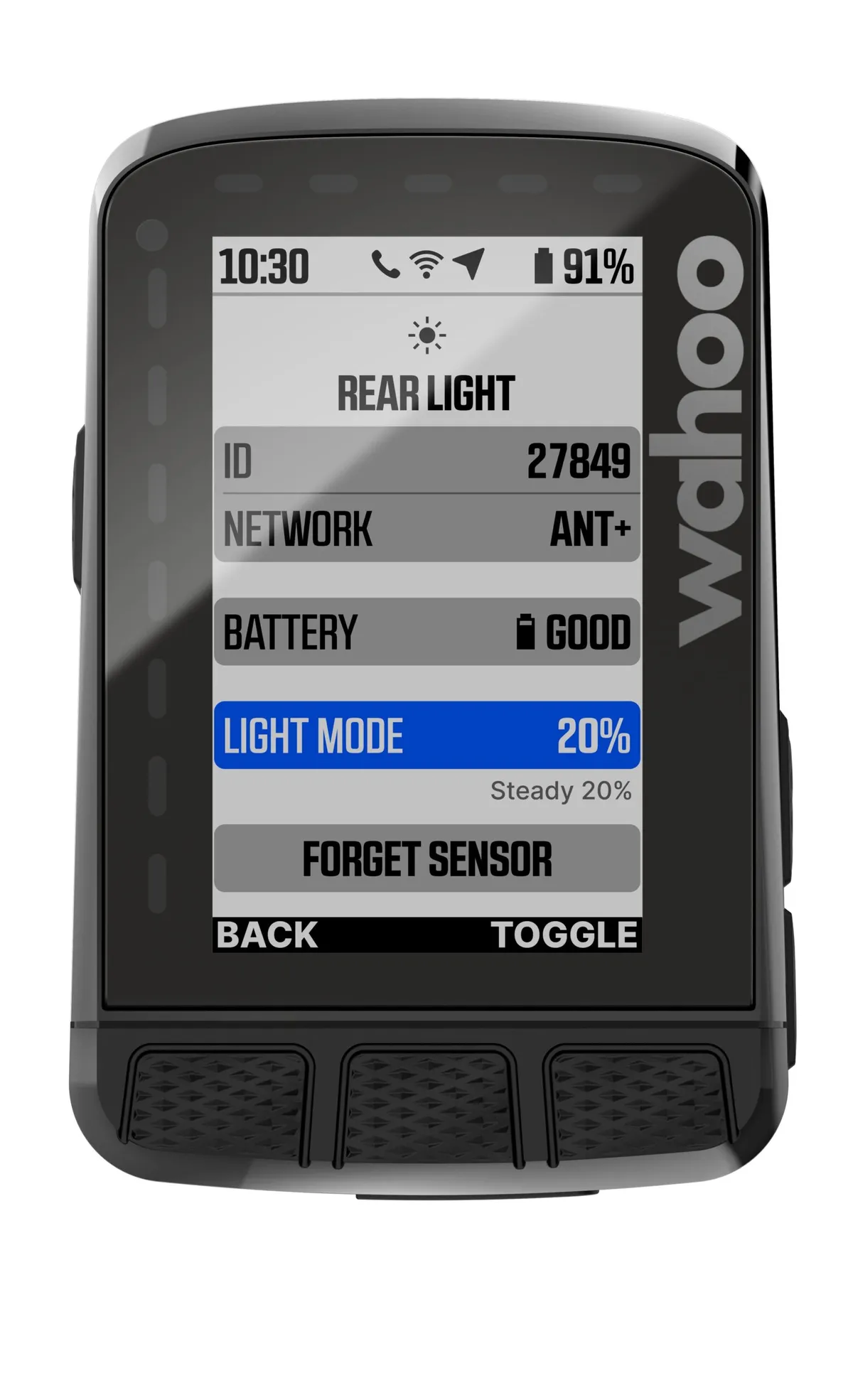 Photo of Wahoo Elemnt Bolt showing Light Control feature