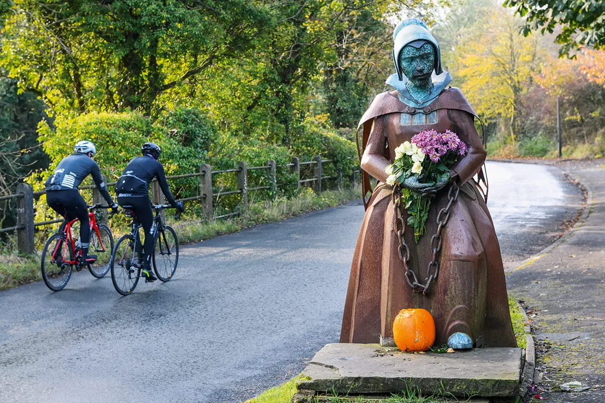 Statue of a 'Pendle Witch' along the Lancaster to Barrowford cycle route