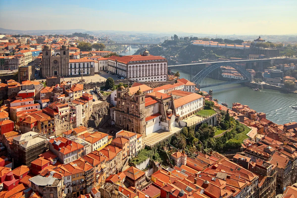 Aerial view of old town of Porto, Portugal