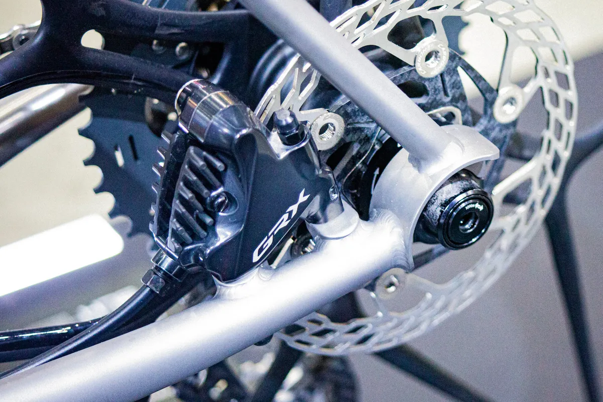 2024 Taipei Cycle Show – Shimano GRX brake caliper and thru-axles on the Inner Bicycles GR101 titanium road bike