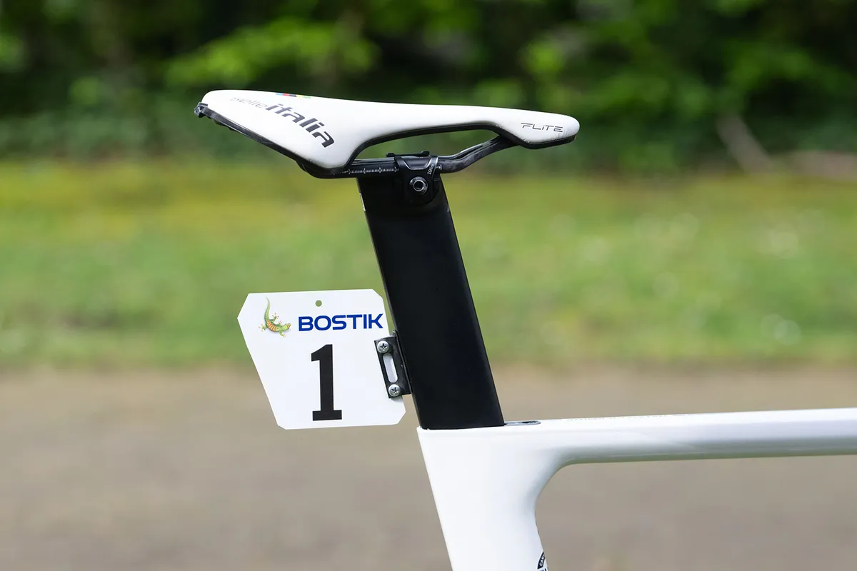Mathieu van der Poel's Paris-Roubaix Canyon Aeroad seatpost and saddle.