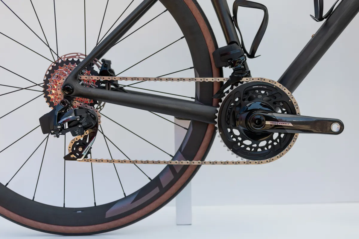 SRAM Force drivetrain on the Parlee Ouray all-road bike at the 2024 Sea Otter Classic