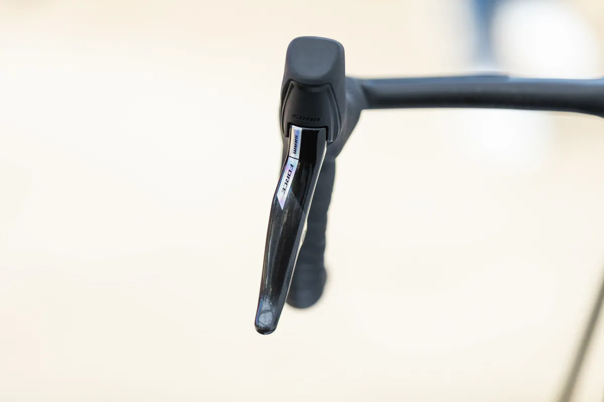SRAM Force shifter on the Parlee Ouray all-road bike at the 2024 Sea Otter Classic