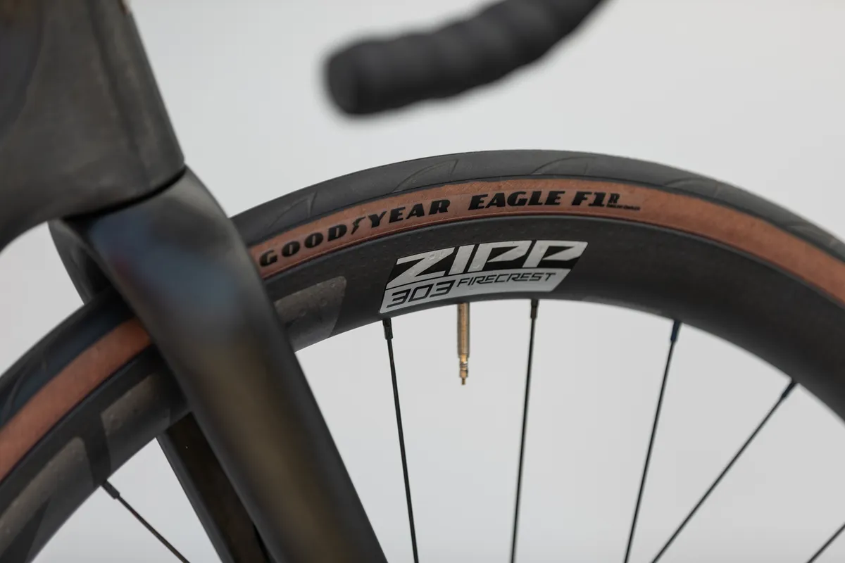 Goodyear Eagle F1 tyre on the Parlee Ouray all-road bike at the 2024 Sea Otter Classic
