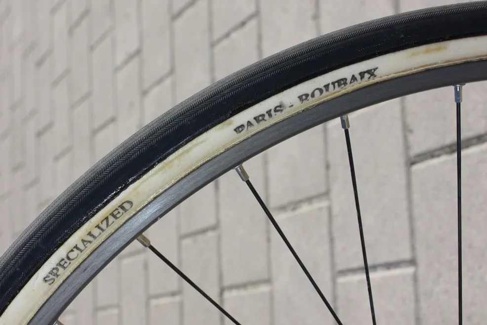 This tyre from Matti Breschel's 2010 S-Works Roubaix SL2 may have Specialized printed on it, but it's made by FMB.