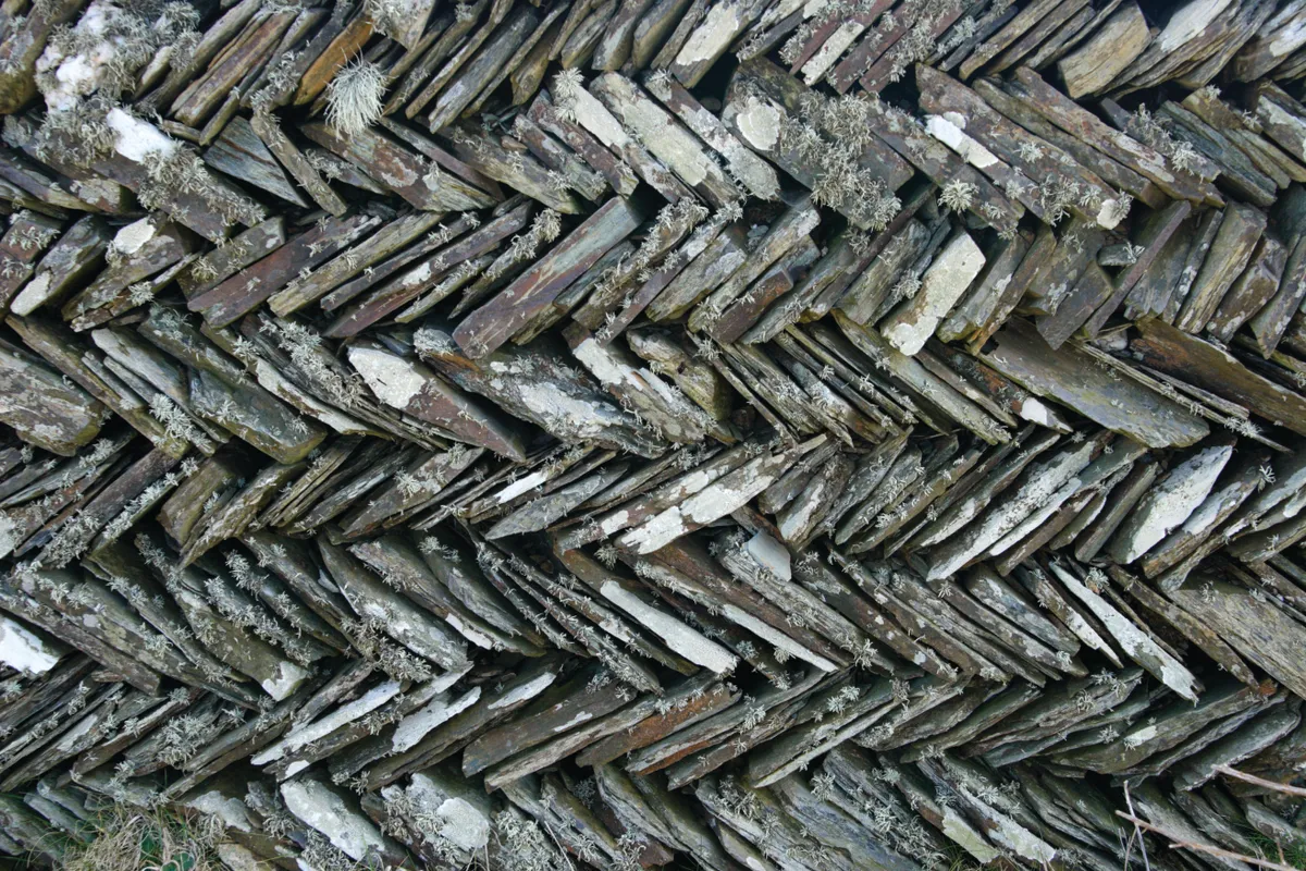 A close up shot of Curzy Way dry stone wall