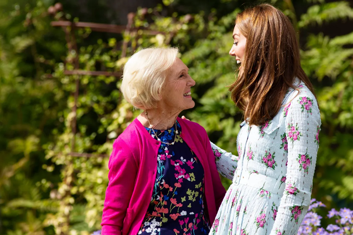 Catherine, Duchess of Cambridge with celebrity chef Mary Berry during the launch of her Back to Nature Garden and the Back to Nature Festival at RHS Garden Wisley