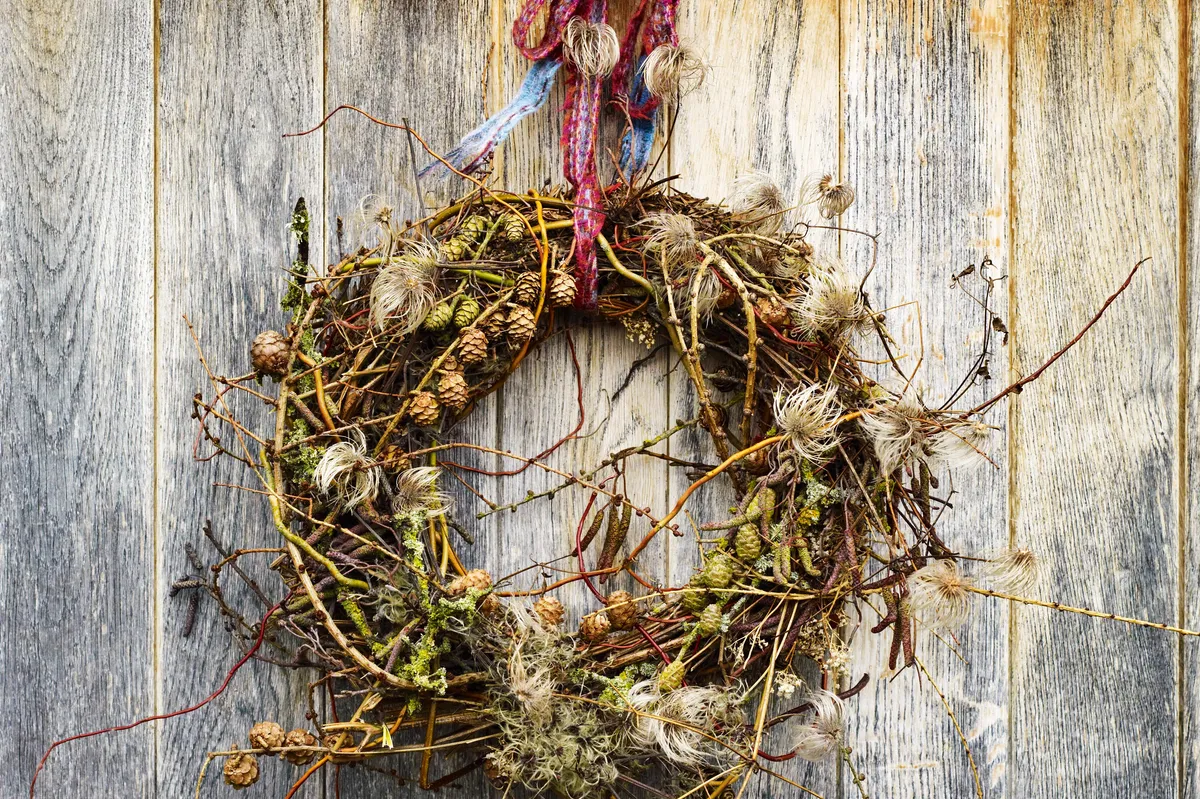 A Christmas bird's nest wreath