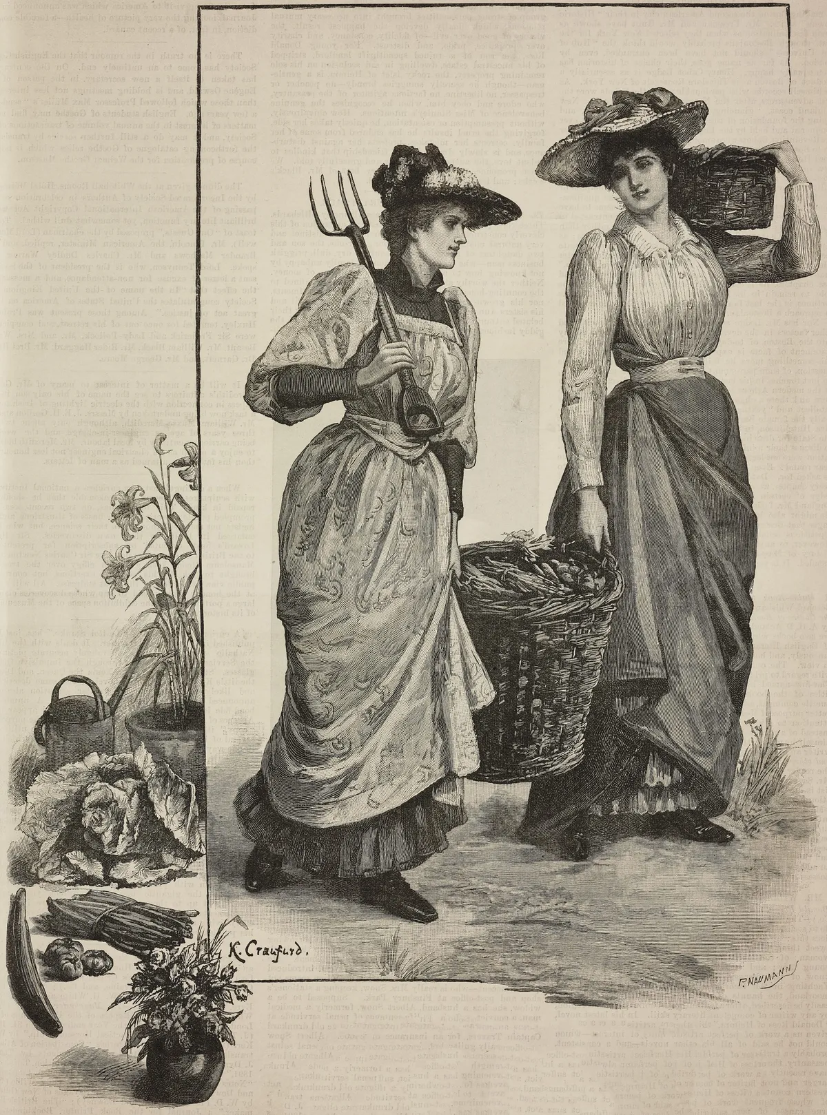 Market gardeners with basket of vegetables
