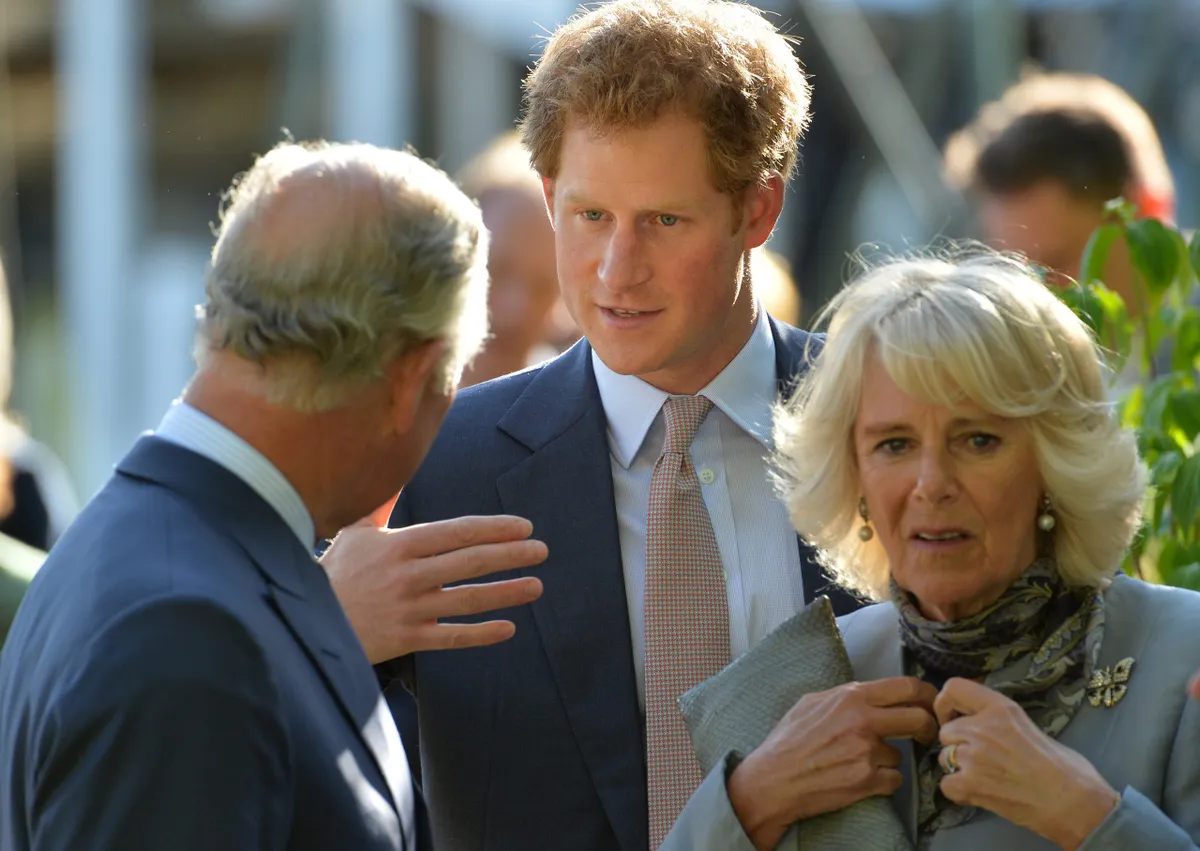 2015: Prince Charles, Prince Of Wales, Price Harry and Camilla, Duchess Of Cornwall attend the annual Chelsea Flower show at Royal Hospital Chelsea