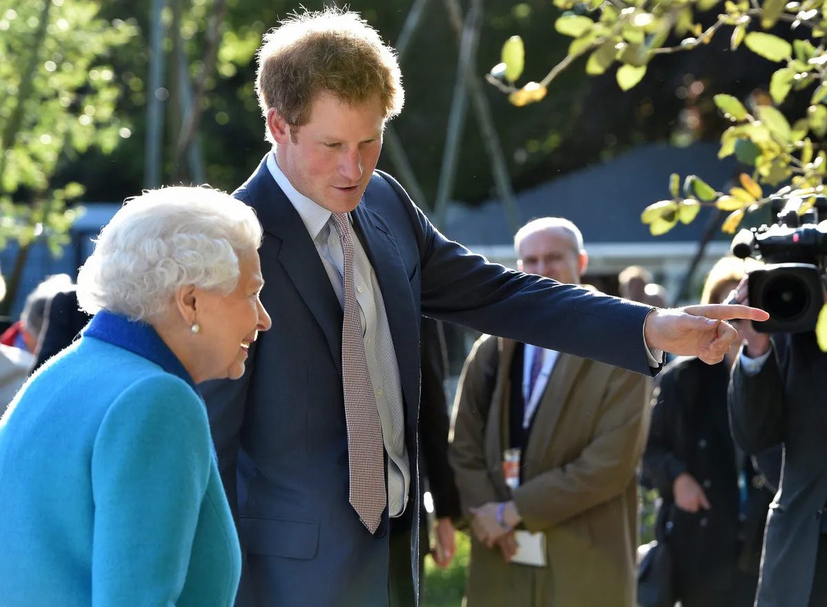 2015: Queen Elizabeth II and Prince Harry attend at the annual Chelsea Flower show at Royal Hospital Chelsea.