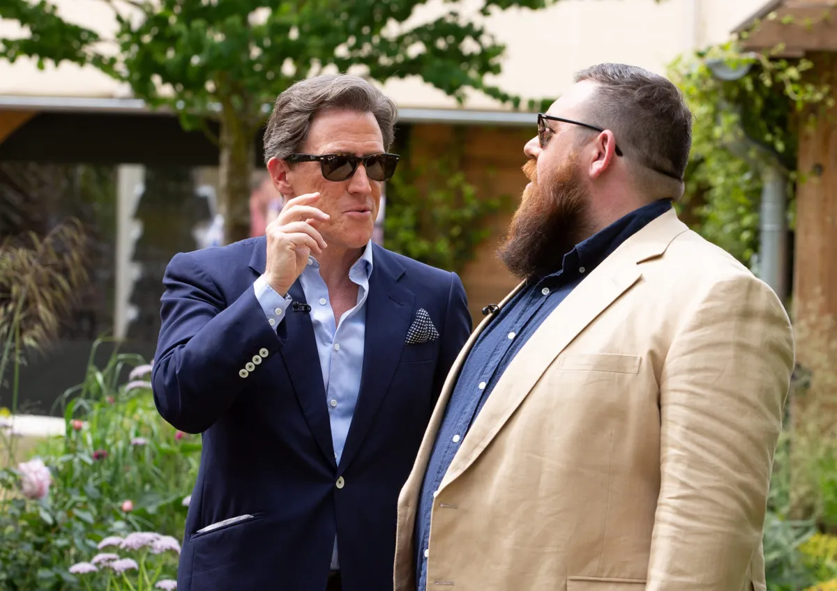 Rob Brydon and Nick Frost chat in the RHS Feel Good Garden during press day at the the RHS Chelsea Flower Show 2018 in London, May 21, 2018. RHS/Suzanne Plunkett