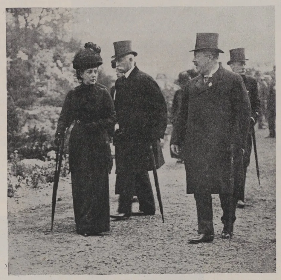 1913: Photograph of Queen Alexandra at the opening of the Chelsea Show from the article titled 'Review of the Spring Show at Chelsea' in The Garden