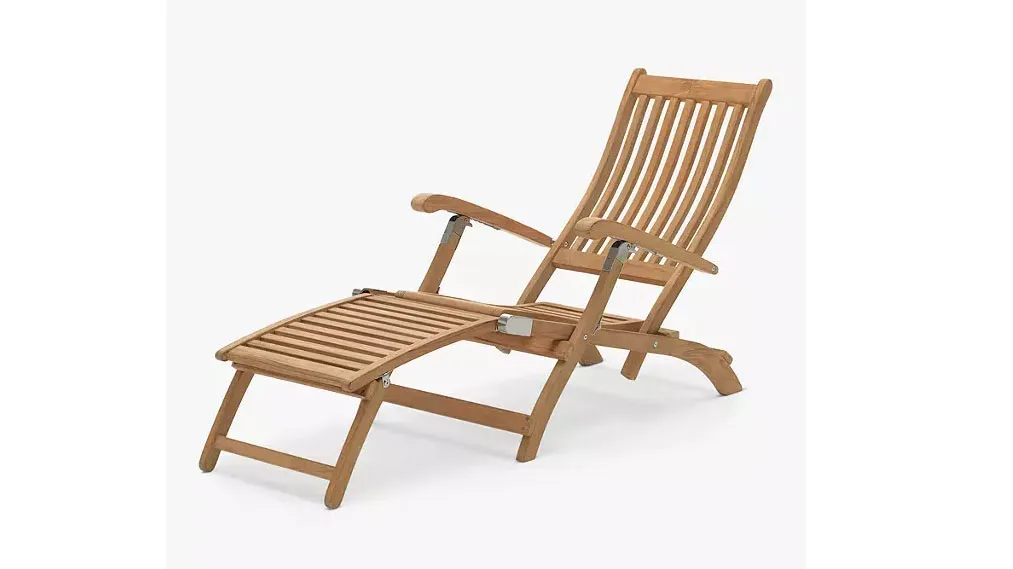 A wooden sun lounger on a white background.