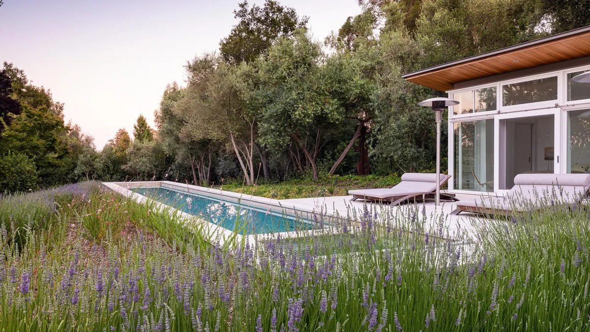 The guest suite gives on to the lap pool, fringed with fragrant lavender