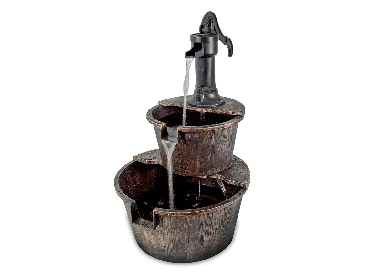 2 Tier Barrel Water Fountain on white background
