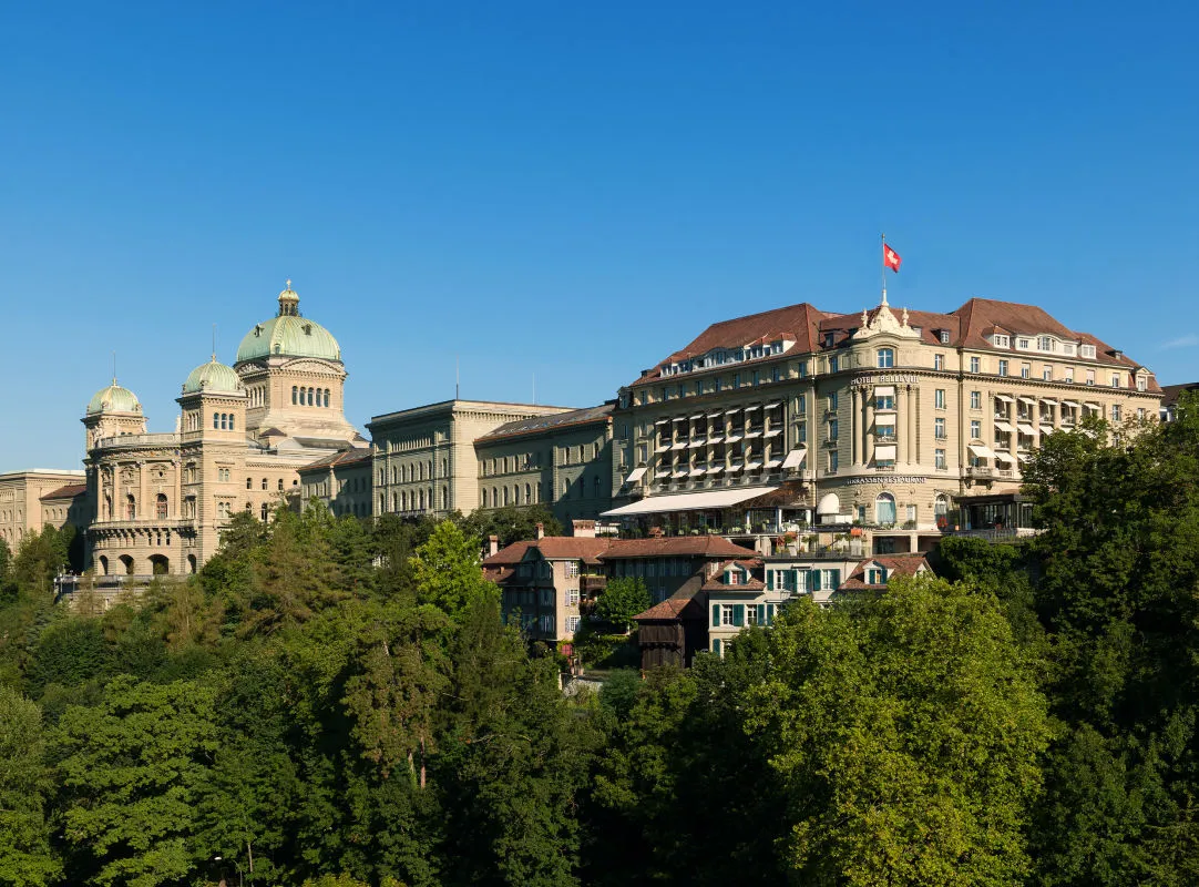 Belvue Palace, Bern. This elegant hotel is in the very heart of Switzerland's capital, next to the Swiss parliament. Its bars and Gault Millau-accredited restaurant are popular meeting places for politicians and journalists. It's also where visiting heads of state stay when in town.