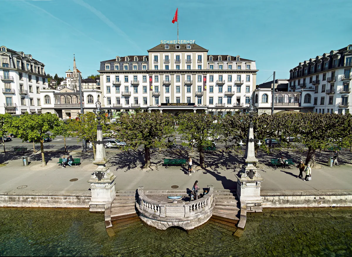 Hotel Schweizerhof, Luzern. This lakeside hotel has been owned by the Hauser family for 160 years and has welcomed Leo Tolstoy and Mark Twain among its guests. Today it houses 101 elegant rooms and suites.
