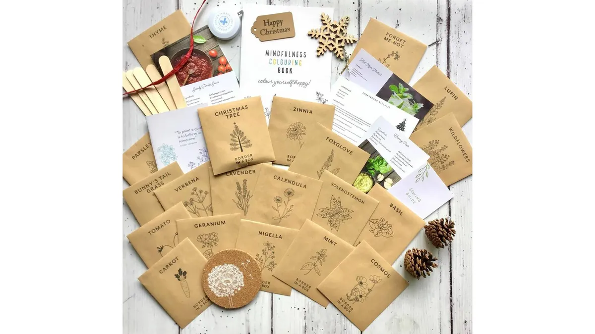 Luxury 24 Day Advent Calendar For Gardeners with envelopes, markers and pine cones
