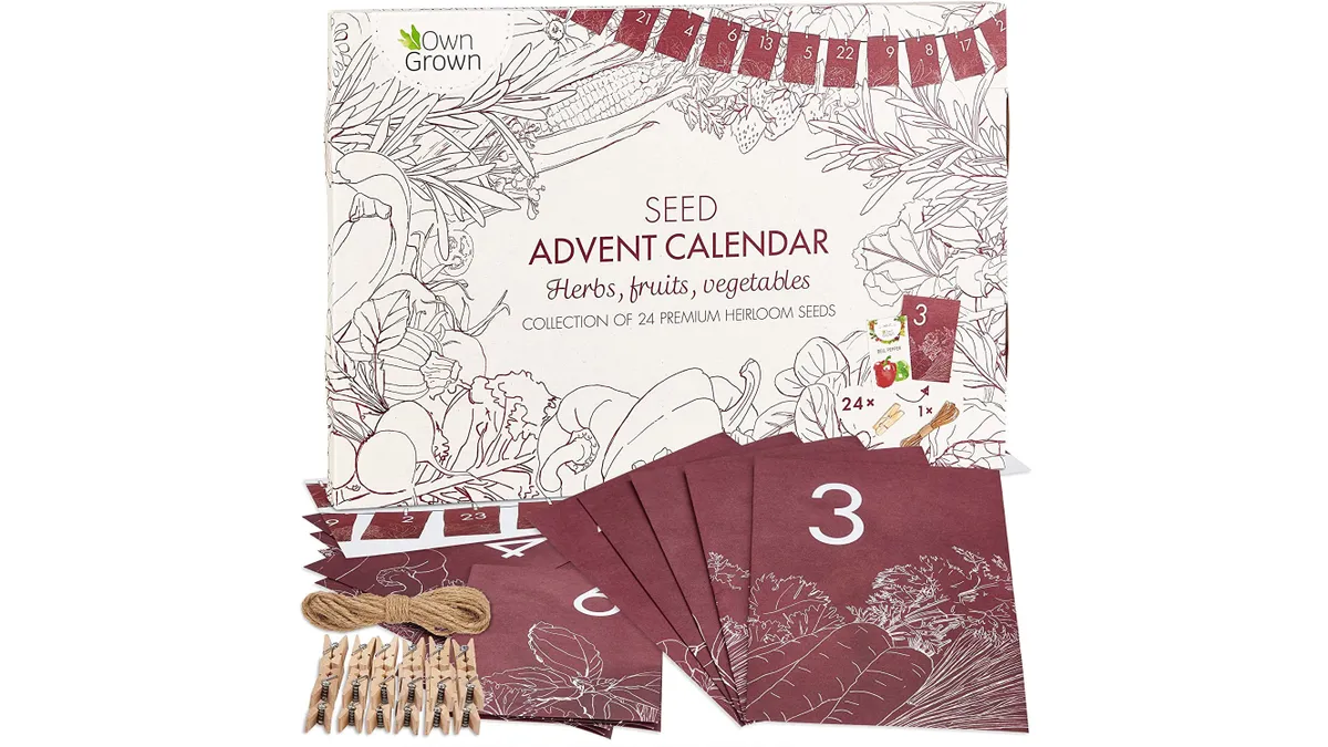 Seeds Advent Calendar with box, envelopes, pegs and twine