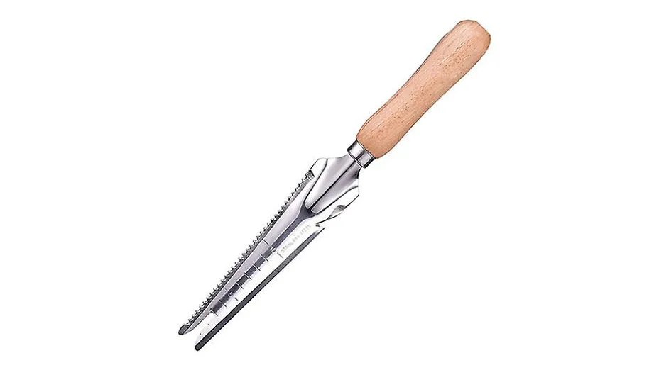 Wooden handle manual weeding knife on a white background