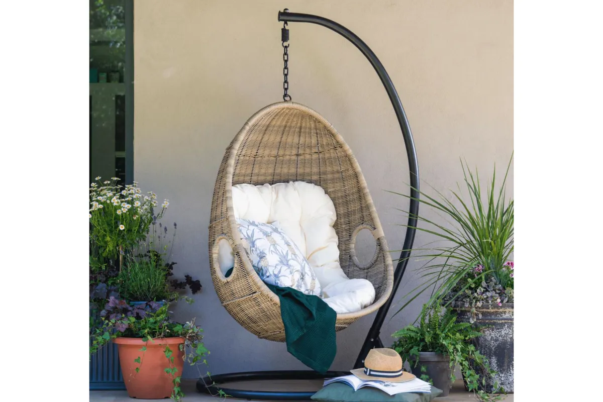 Paxton hanging egg chair with cream cushion
