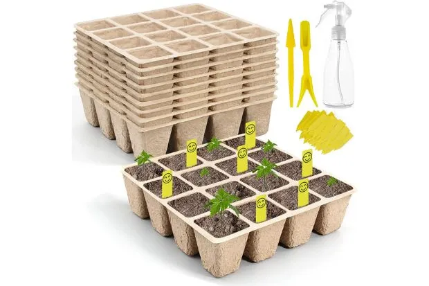 Biodegradable seed starter trays on a white background