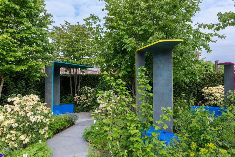 The National Brain Appeal's Rare Space Garden. Designed by Charlie Hawkes. Back. Sanctuary Garden. RHS Chelsea Flower Show 2023.