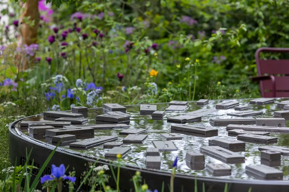 Water feature in Horatio's Garden. RHS Chelsea Flower Show 2023.