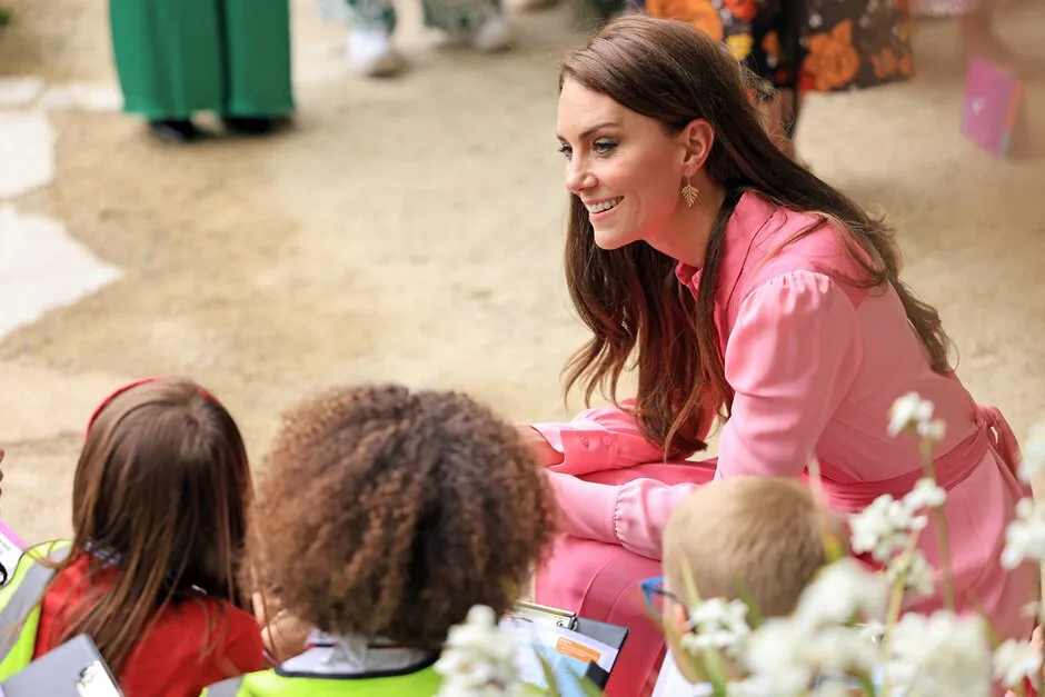 The Princess of Wales Kate Middleton visits RHS Chelsea Flower Show 2023. She is pictured on the Samaritans Listening Garden