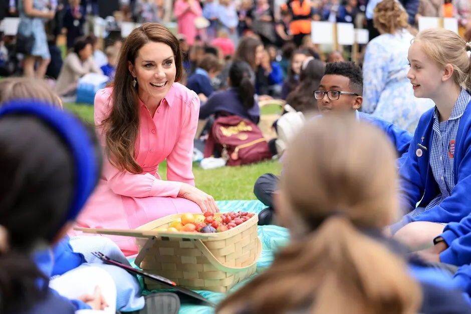 The Princess of Wales Kate Middleton visits RHS Chelsea Flower Show 2023. She is pictured with school children for the first RHS Chelsea Childrens Picnic