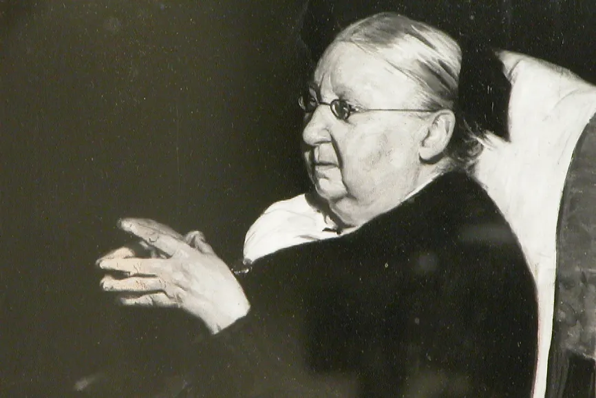 Photograph of a painting of Gertrude Jekyll by William Nicholson. (C) National Trust.