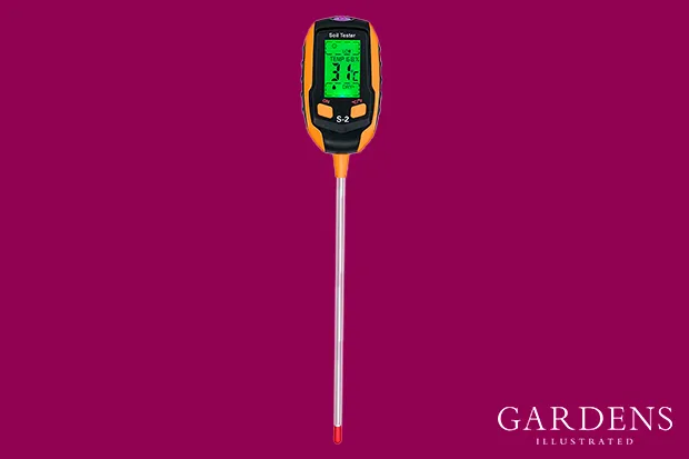 5-in-1 Digital Plant Soil Moisture Meter on a pink background