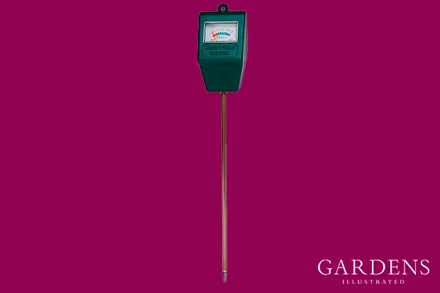 Soil moisture meter on a pink background
