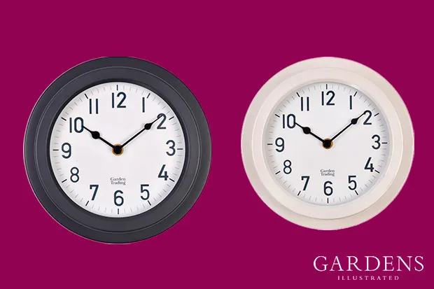 Garden Trading Tenby Clocks on a pink background
